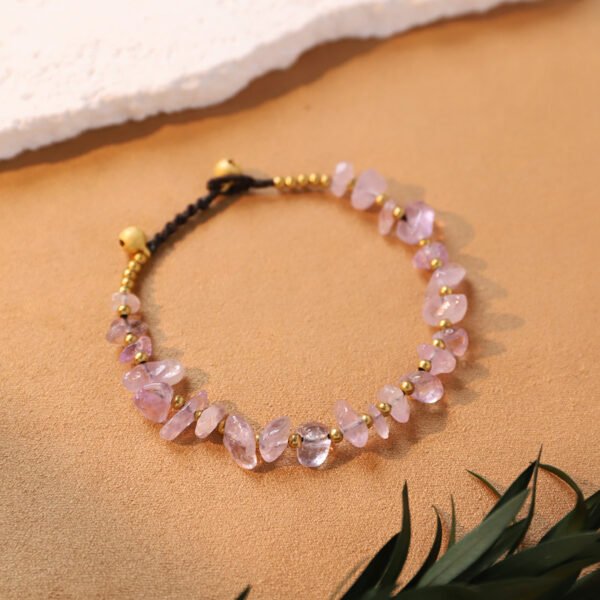 Nature crystal stone bracelet with waxed cord and copper bead weaving technique